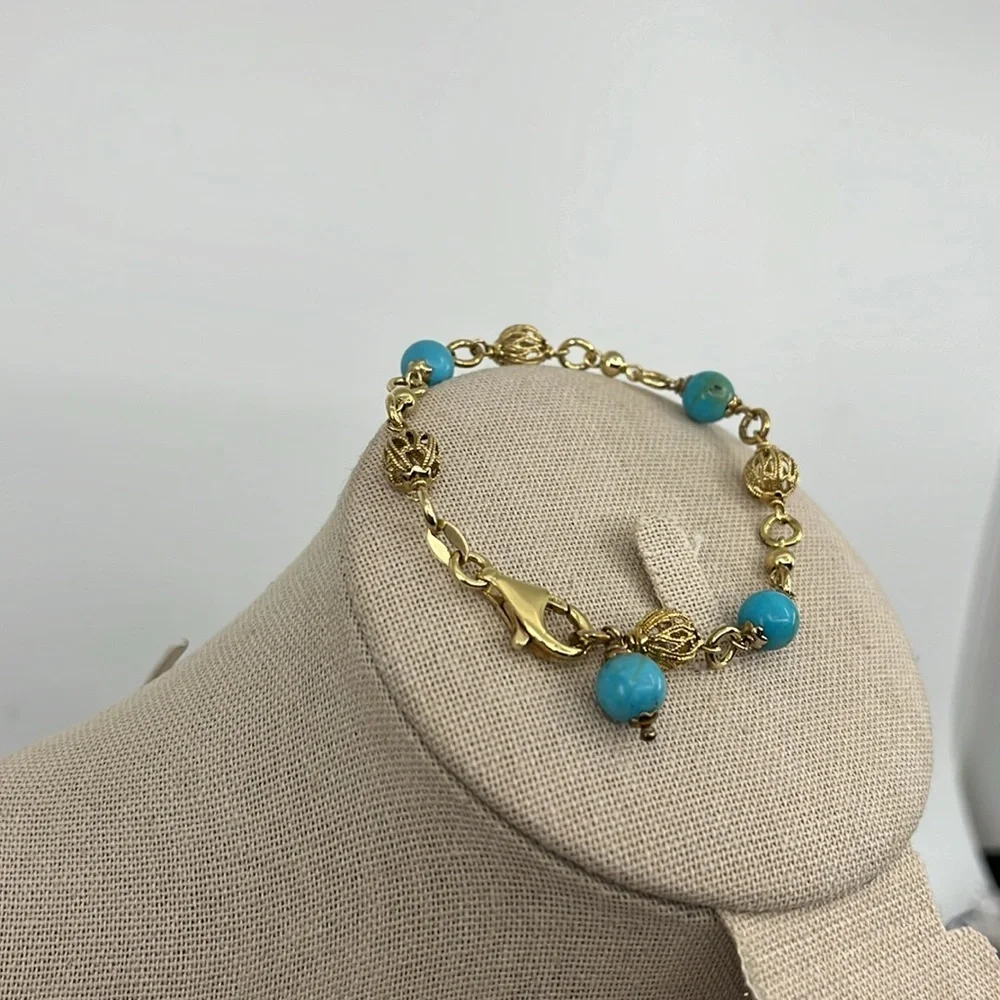 💙 Technibond 18kt Gold & Sterling Silver Turquoise Bracelet - Picture 10 of 13